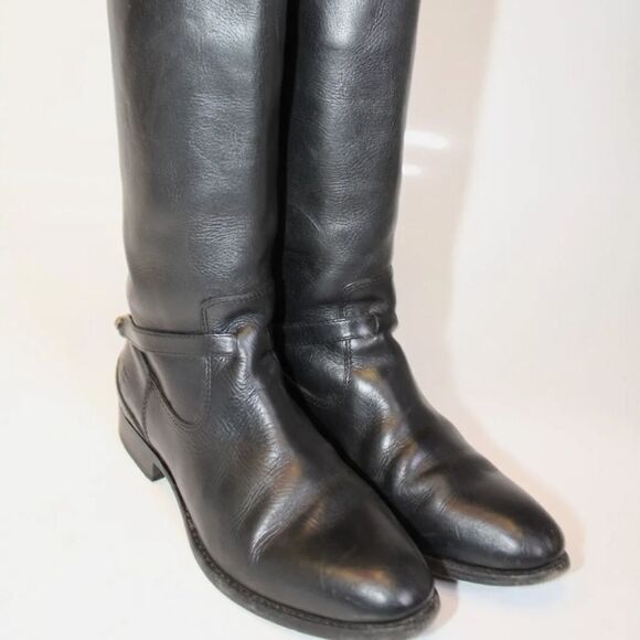 Frye Lindsay Plate Tall Black Leather Harness Riding Boots - Picture 2 of 13